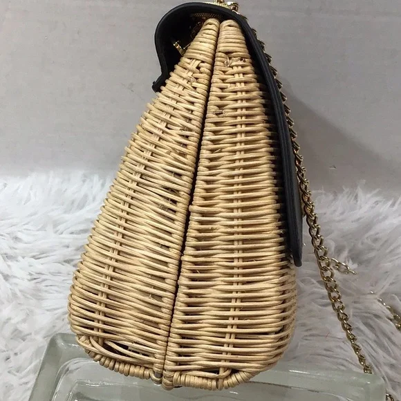 Ted Baker tan and black woven straw rattan crossbody Elava bag NWT